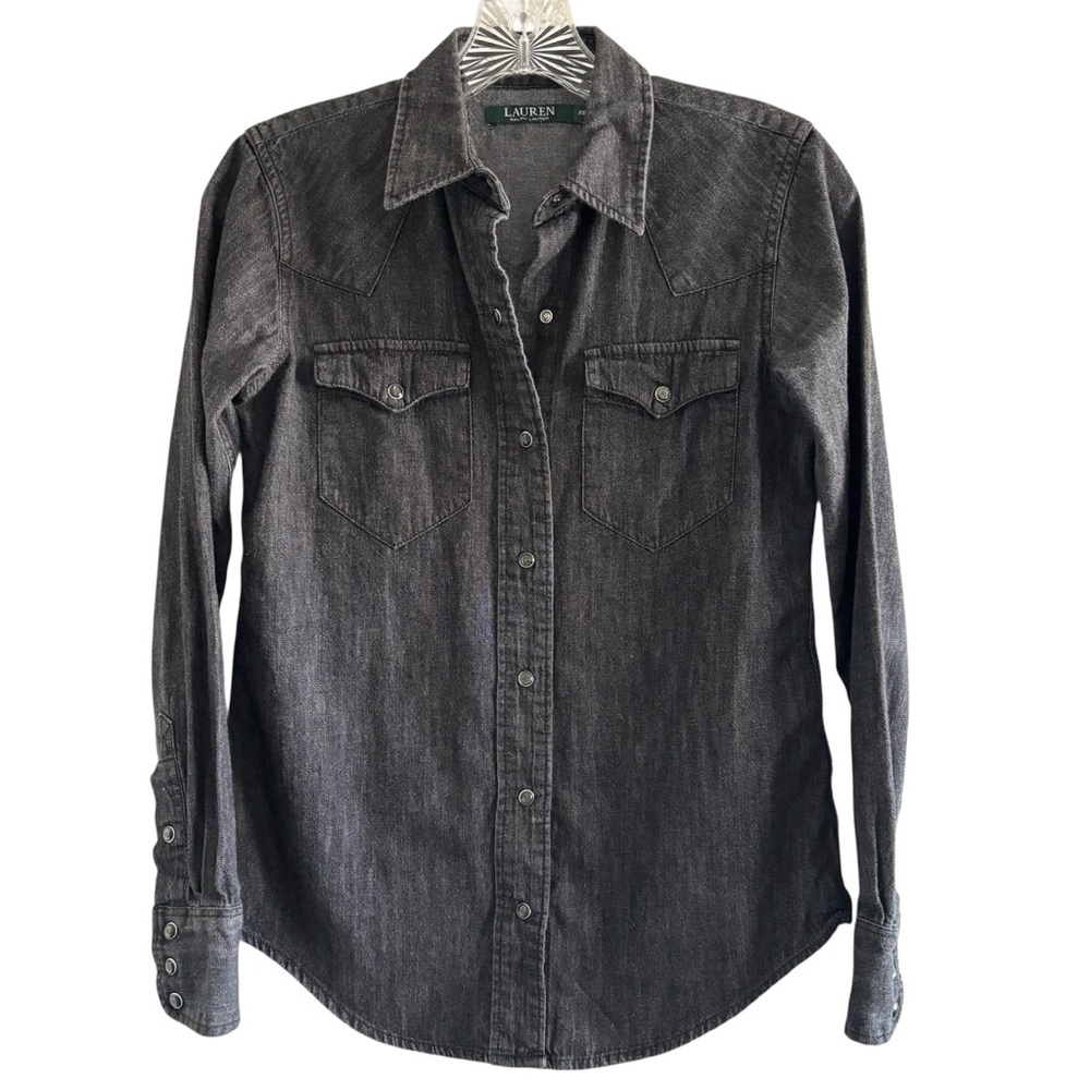 Lauren Ralph Lauren Women Charcoal Button-Up Denim Shirt Size XS Western Country